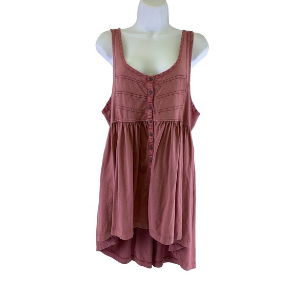 Free People Brooke Tunic Tank Top Pink Cotton Scoop Button OB1213346 Womens XS - Picture 1 of 12